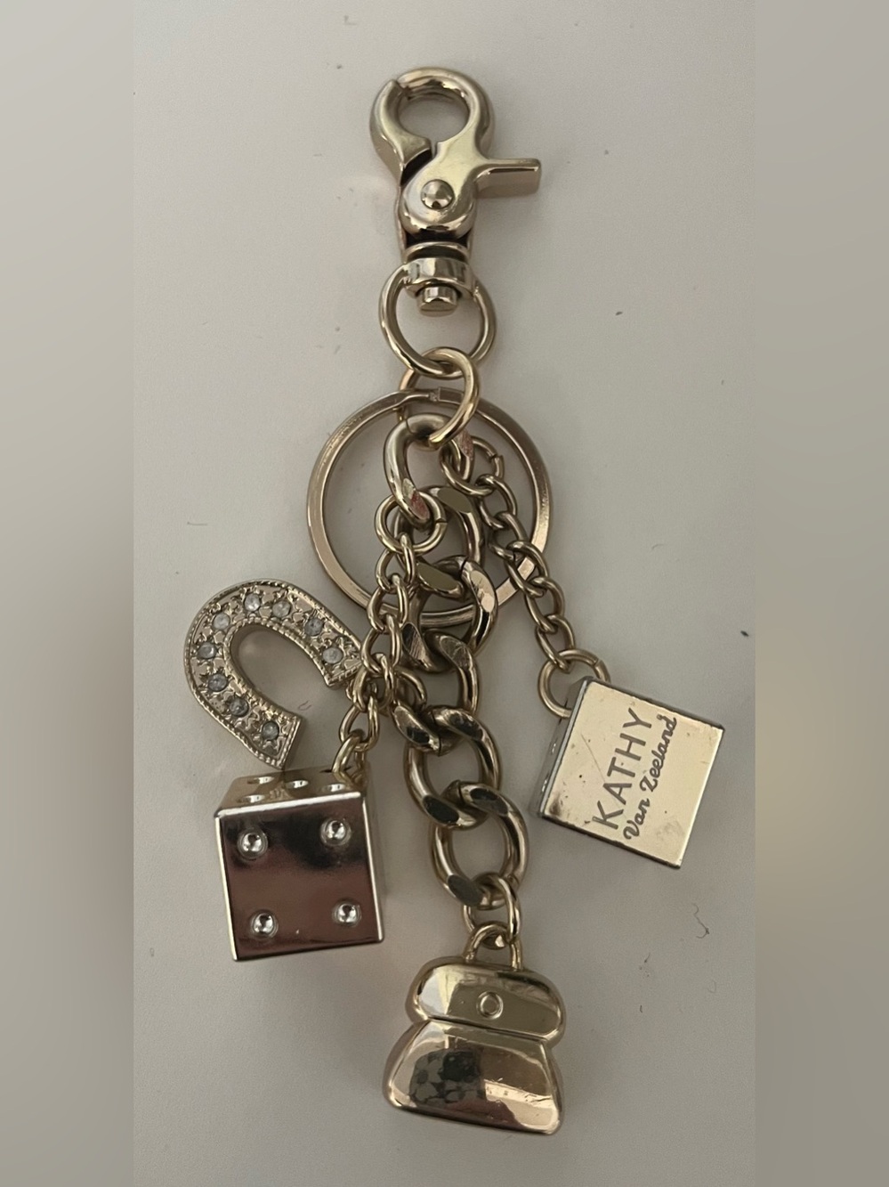 Kathy Van Zeeland Gold-Tone lucky Charm Keychain with Crystal Horseshoe & Dice